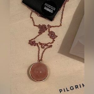 NWT PILGRIM Rose Gold Plated, Pink Precious Stone, Ball Pendant Necklace